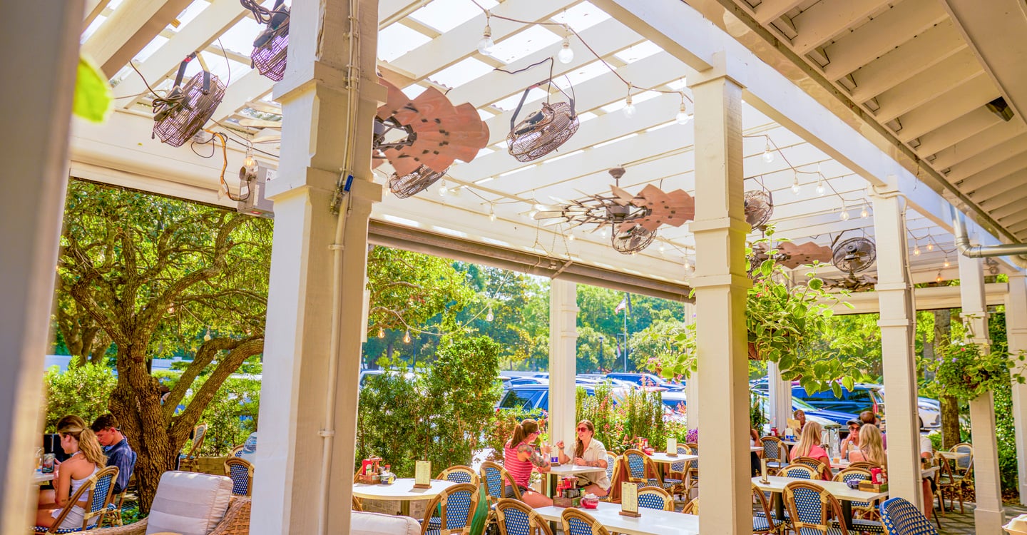 Brunch on the waterfront patio at Blueberry's Grill, Barefoot Landing in North Myrtle Beach