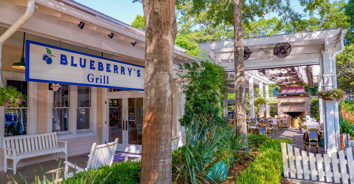 The covered garden patio at Blueberry's Grill, Lumina Station in Wilmington